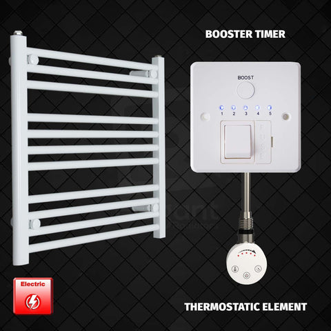 600 mm High 700 mm Wide Pre-Filled Electric Heated Towel Rail Radiator White HTR SMR Thermostatic Element Booster Timer