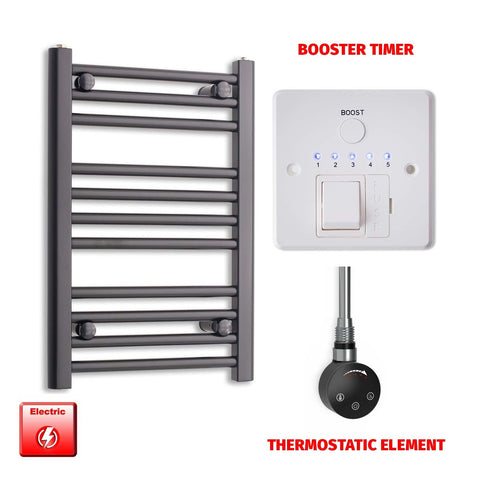 800 x 450 Flat Black Pre-Filled Electric Heated Towel Radiator HTR Smart Thermostatic Booster Timer