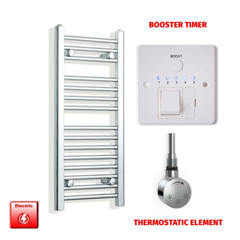 800 x 300 Pre-Filled Electric Towel Rail Straight Chrome Smart Element Booster Timer