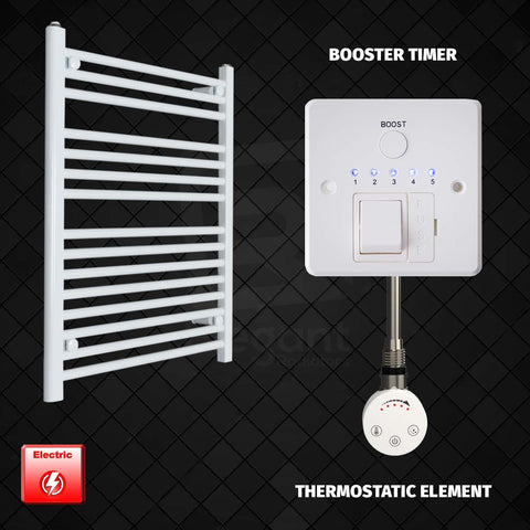 800 mm High 700 mm Wide Pre-Filled Electric Heated Towel Radiator White HTR SMR Thermostatic Element Booster Timer
