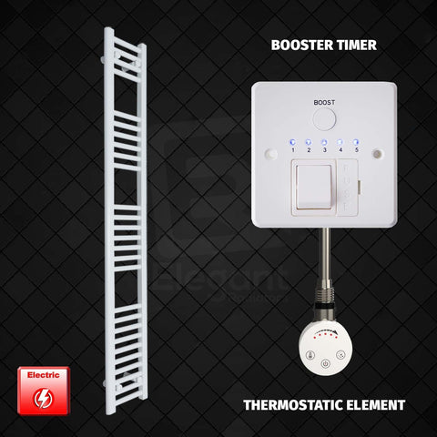 1600 x 200 Pre-Filled Electric Heated Towel Radiator White Smart Thermostatic Element Booster Timer