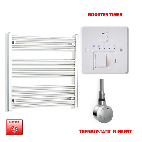 800mm High 800mm Wide Pre-Filled Electric Heated Towel Rail Radiator Straight Chrome SMR Thermostatic element Booster timer