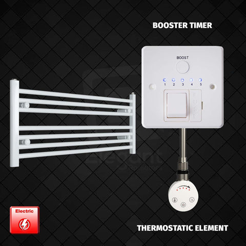 400 mm High 1100 mm Wide Pre-Filled Electric Heated Towel Rail Radiator White HTR SMR Thermostatic element Booster timer