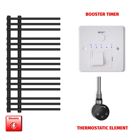 900 mm High x 500 mm Wide Difta Pre-Filled Electric Heated Towel Radiator Flat Black smart thermostatic element booster timer