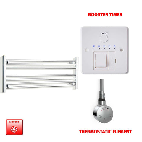400 x 1000 Pre-Filled Electric Heated Towel Radiator Straight Chrome SMR Thermostatic element Booster timer
