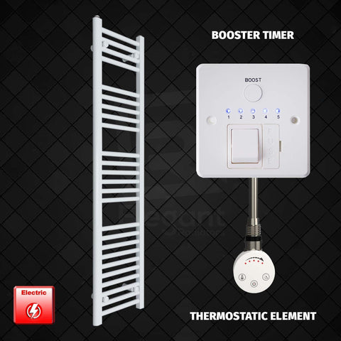 1400mm High 400mm Wide Pre-Filled Electric Heated Towel Radiator White HTR Smart Booster Timer