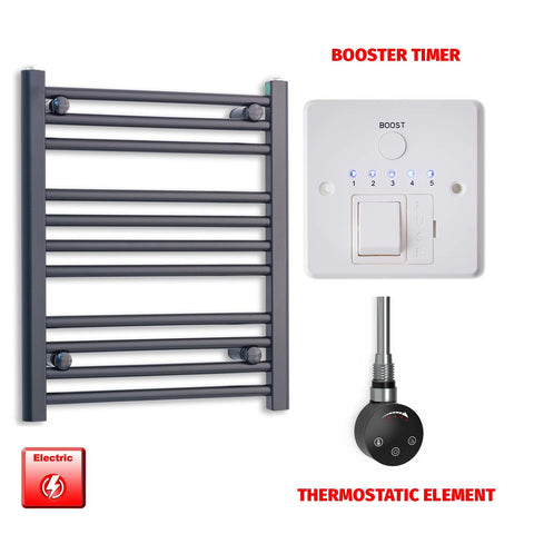 600mm High 600mm Wide Flat Black Pre-Filled Electric Heated Towel Rail Radiator HTR Smart Thermostatic Booster Timer