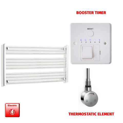 600mm High 1300mm Wide Pre-Filled Electric Heated Towel Radiator Straight Chrome SMR Thermostatic element Booster timer