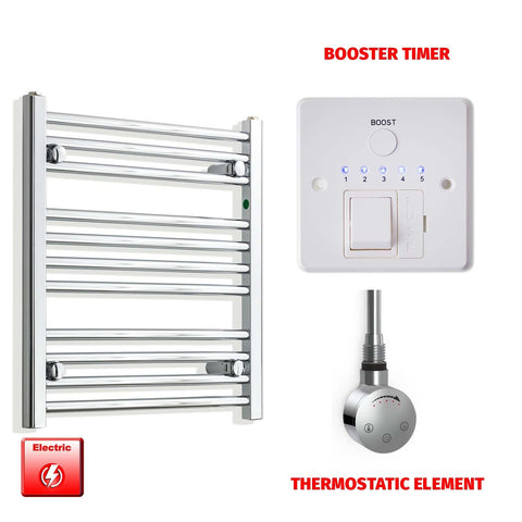 600mm High 550mm Wide Pre-Filled Electric Heated Towel Radiator Chrome HTR SMR Thermostatic element Booster timer