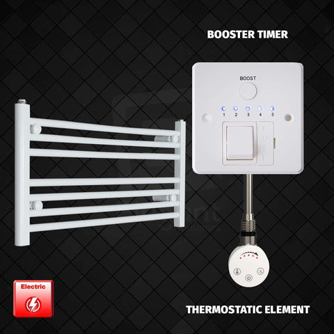 400 mm High 800 mm Wide Pre-Filled Electric Heated Towel Radiator White HTR SMR Thermostatic element Booster timer