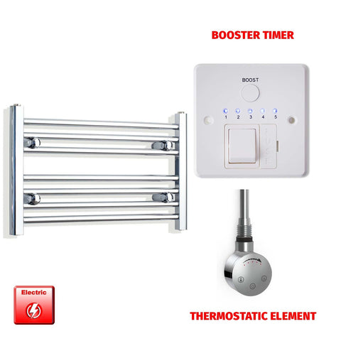 400 x 600 Pre-Filled Electric Heated Towel Radiator Straight or Curved Chrome SMR Thermostatic element Booster timer