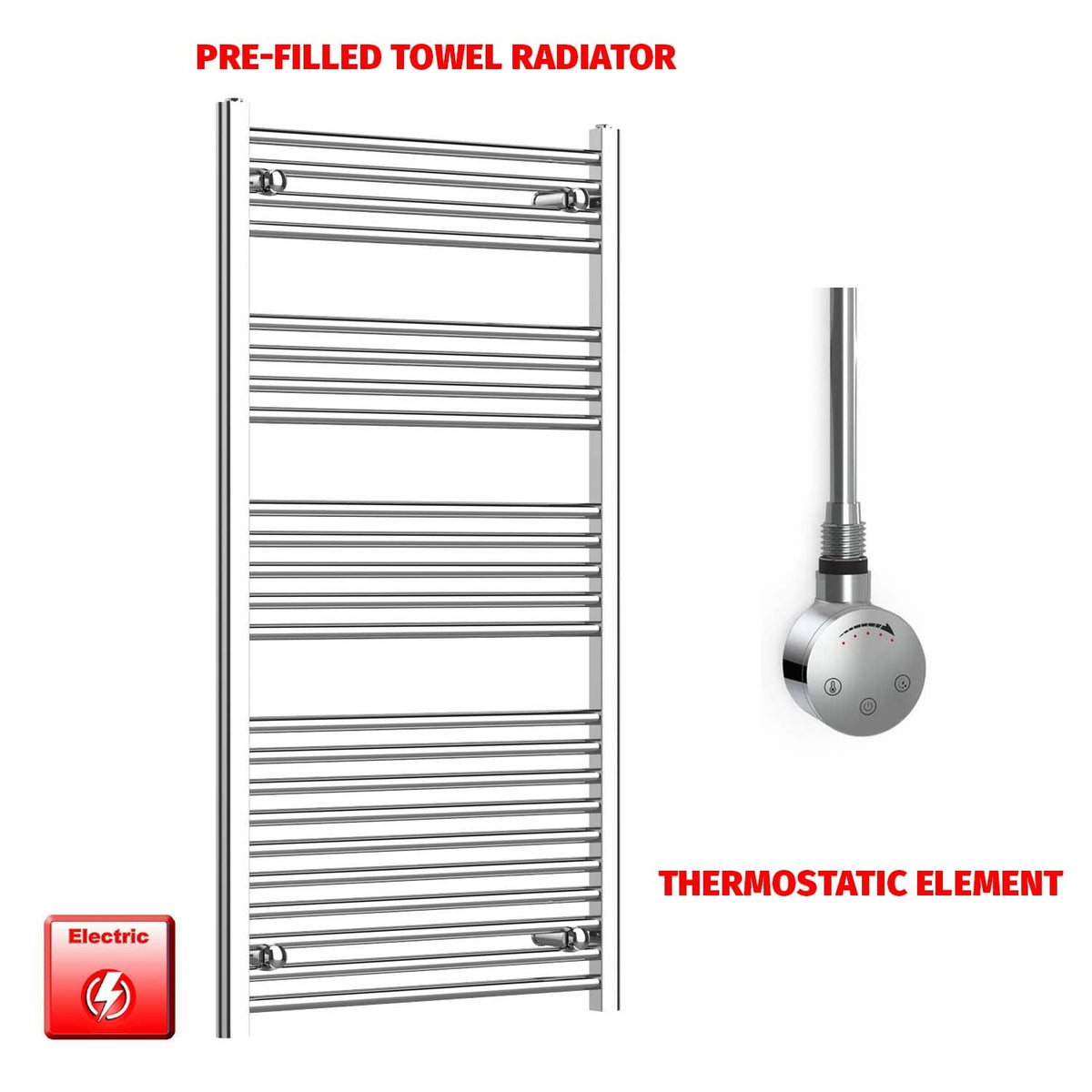 1200mm High 650mm Wide Pre-Filled Electric Heated Towel Radiator Chrome HTR