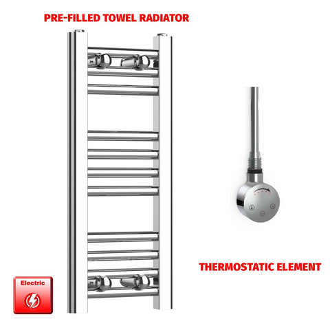 600 x 250 Pre-Filled Electric Heated Towel Radiator Straight Chrome Smart Element No Timer