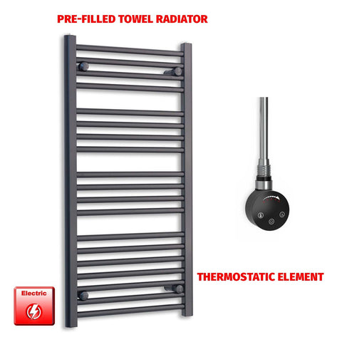 1000mm High 500mm Wide Flat Black Pre-Filled Electric Heated Towel Rail Radiator HTR Smart Thermostatic