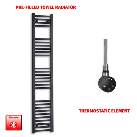1600mm High 300mm Wide Flat Black Pre-Filled Electric Heated Towel Radiator HTR smart timer