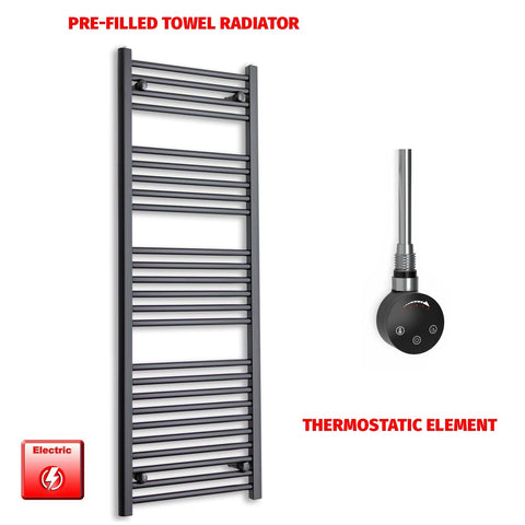 1400 x 550mm Wide Flat Black Pre-Filled Electric Heated Towel Radiator HTR SMART Thermostatic No Timer