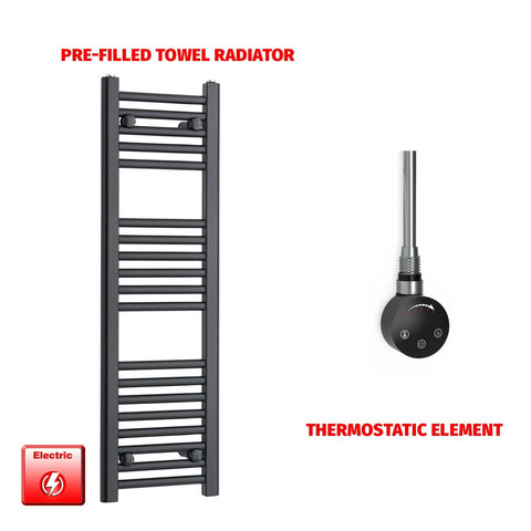800mm High 300mm Wide Flat Black Pre-Filled Electric Heated Towel Radiator HTR SMART Thermostatic