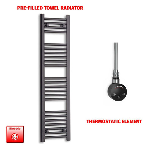 1200mm High 300mm Wide Flat Black Pre-Filled Electric Heated Towel Rail Radiator HTR Smart Thermostatic