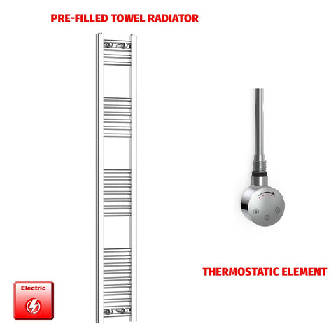 1600mm High 250mm Wide Pre-Filled Electric Heated Towel Radiator Straight Chrome Smart Element No Timer