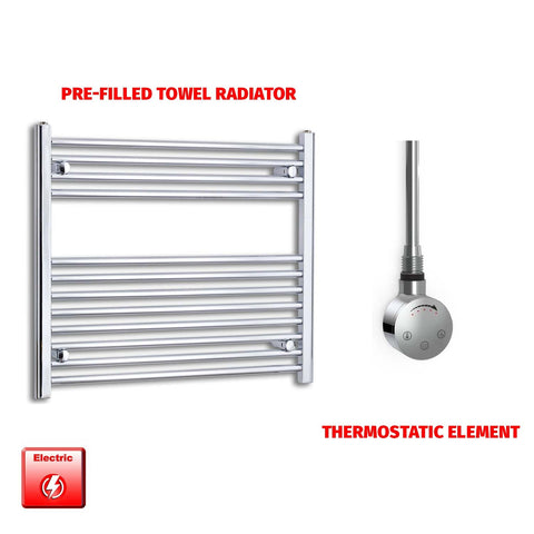 700 x 900 Pre-Filled Electric Heated Towel Radiator Straight Chrome SMR Thermostatic element no timer