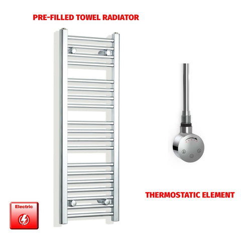1000mm High 300mm Wide Pre-Filled Electric Heated Towel Rail Radiator Straight Chrome Smart Element No Timer
