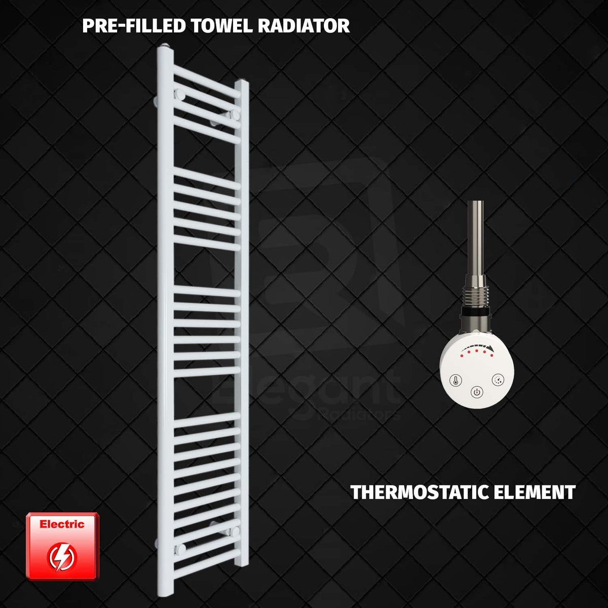 1400 x 300 Pre-Filled Electric Heated Towel Radiator White Smart Thermostatic Element