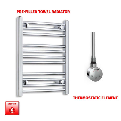 600mm High 400mm Wide Pre-Filled Electric Heated Towel Radiator Straight Chrome SMR Thermostatic element no timer