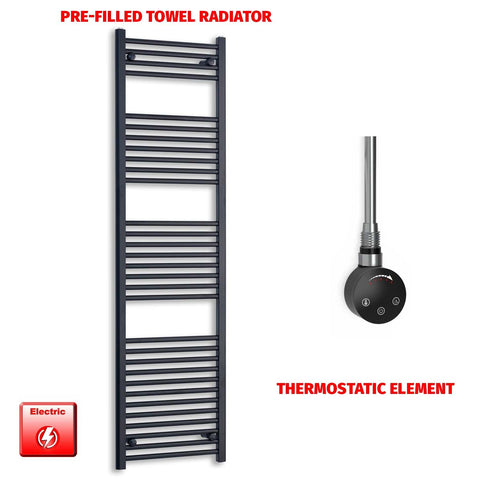 1800 x 600 Flat Black Pre-Filled Electric Heated Towel Radiator HTR Smart Thermostatic