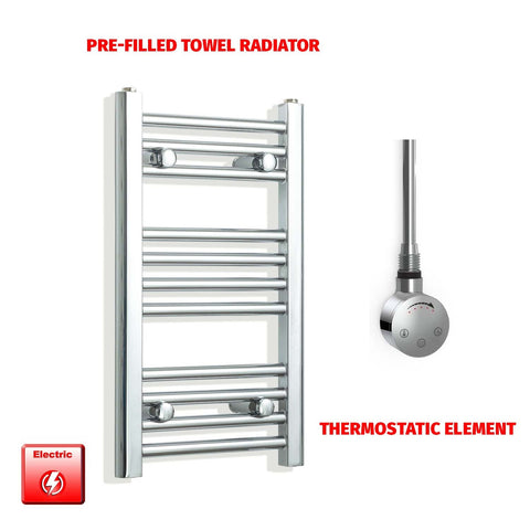 600 x 350 Pre-Filled Electric Heated Towel Radiator Straight Chrome SMR Thermostatic element no timer