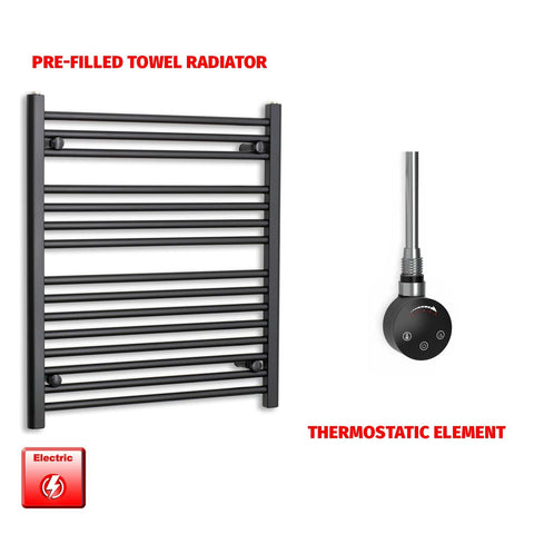800 x 700 Flat Black Pre-Filled Electric Heated Towel Radiator HTR Smart Thermostatic No Timer