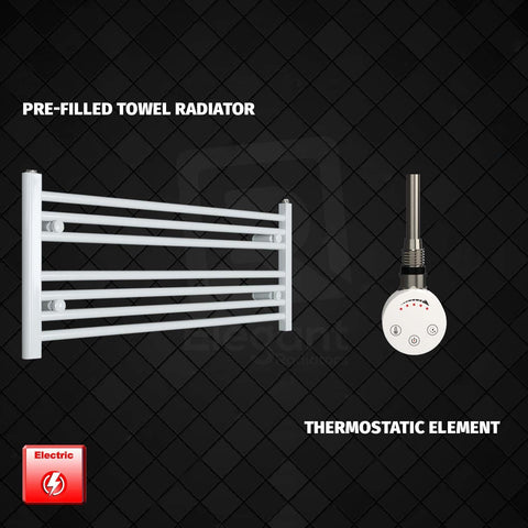 400 mm High 1100 mm Wide Pre-Filled Electric Heated Towel Rail Radiator White HTR SMR Thermostatic element no timer