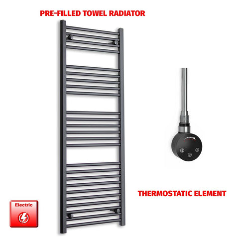 1400 x 500 Flat Black Pre-Filled Electric Heated Towel Radiator HTR Smart Thermostatic No Timer