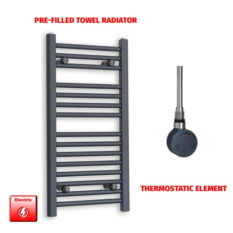 800mm High 500mm Wide Flat Anthracite Pre-Filled Electric Heated Towel Radiator HTR SMR Thermostatic element no timer