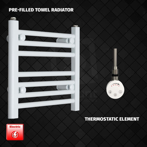 400 mm High 500 mm Wide Pre-Filled Electric Heated Towel Rail Radiator White HTR SMR No Timer Thermostatic Element