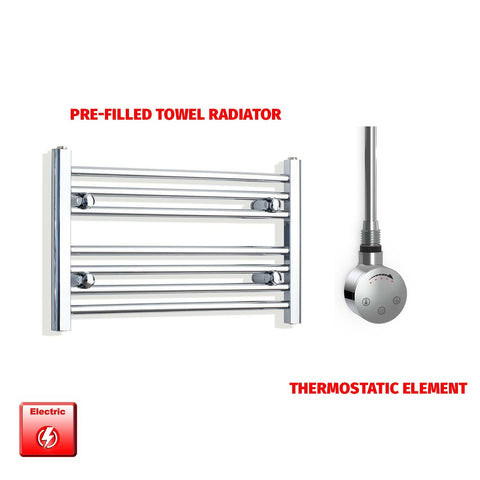 400 x 600 Pre-Filled Electric Heated Towel Radiator Straight or Curved Chrome SMR Thermostatic element no timer