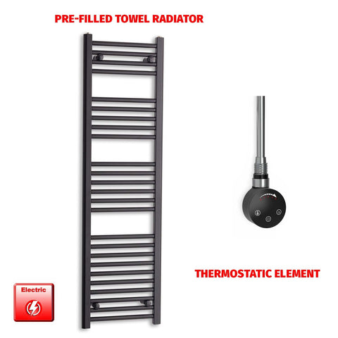 1400 x 450 Flat Black Pre-Filled Electric Heated Towel Radiator HTR Smart Thermostatic