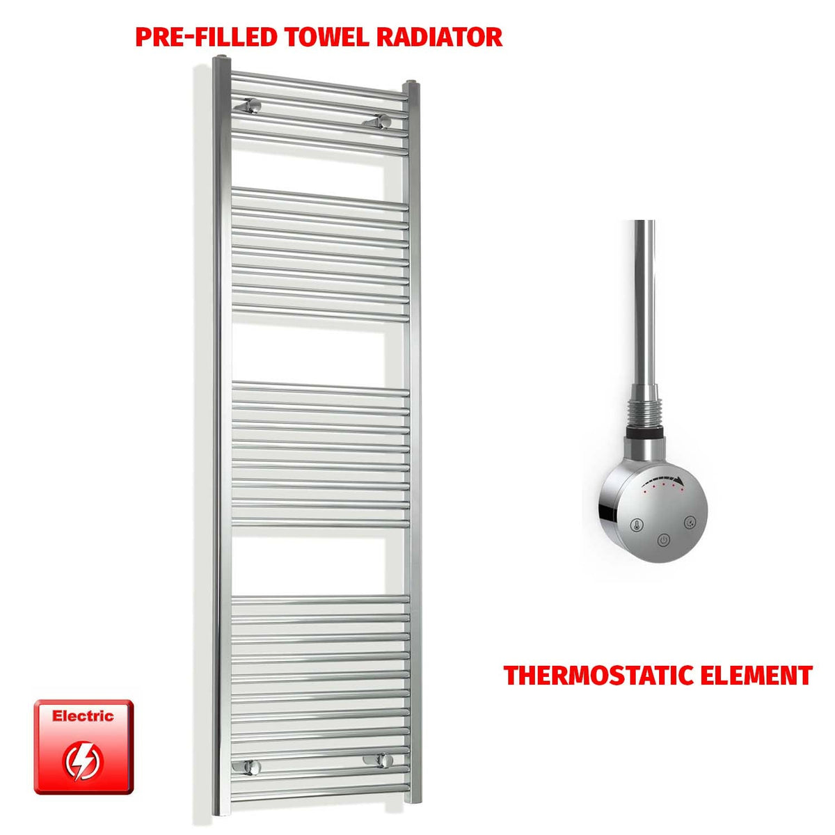 1700mm High 550mm Wide Pre-Filled Electric Heated Towel Radiator Chrome HTR Smart Element No Timer