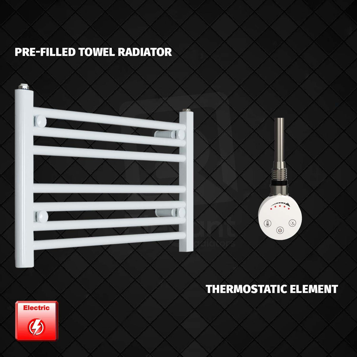 400 mm High 700 mm Wide Pre-Filled Electric Heated Towel Rail Radiator White HTR SMR element no timer