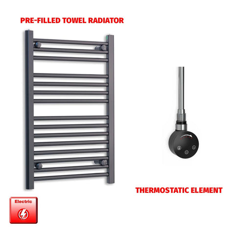 800 x 550mm Wide Flat Black Pre-Filled Electric Heated Towel Radiator HTR Smart Thermostatic No Timer