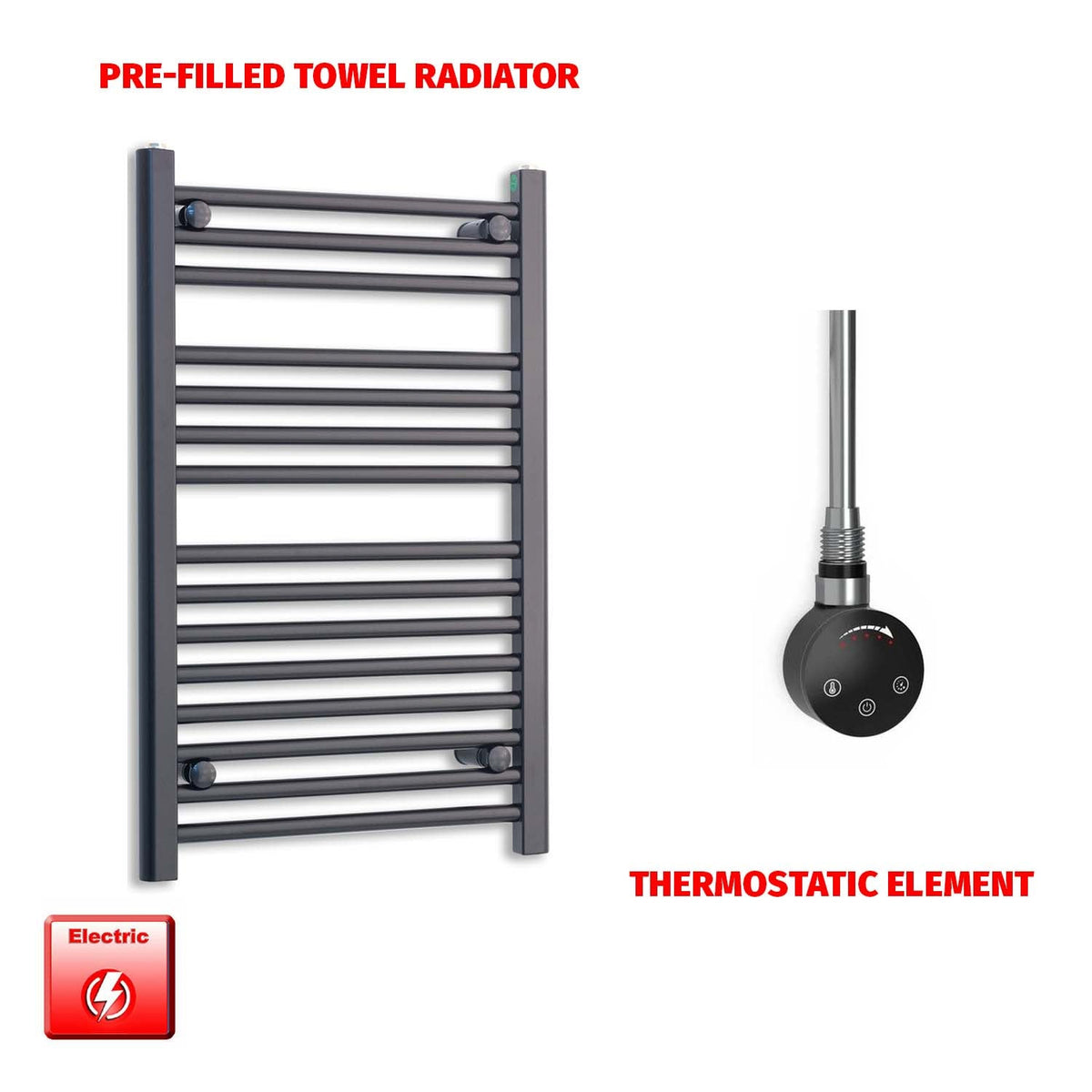 800 x 600 Flat Black Pre-Filled Electric Heated Towel Radiator HTR SMART NO TIMER