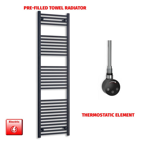 1800mm High 500mm Wide Flat Black Pre-Filled Electric Heated Towel Radiator Smart Thermostatic