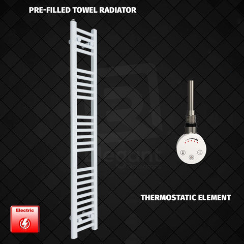 1400 mm High 200 mm Wide Pre-Filled Electric Heated Towel Rail Radiator White Smart Thermostatic Element No Timer