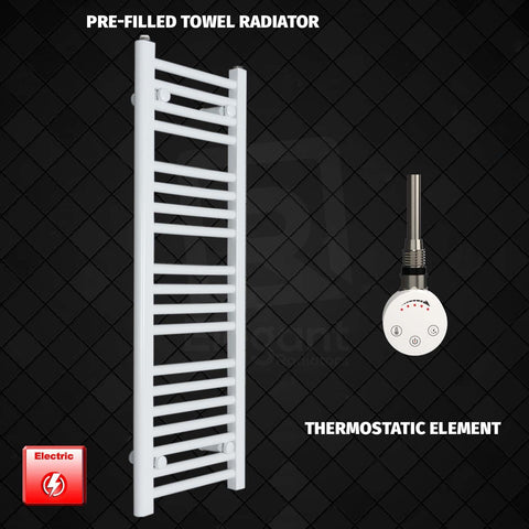 1000 mm High 400mm Wide Pre-Filled Electric Heated Towel Rail Radiator White HTR Smart Thermostatic Element No Timer