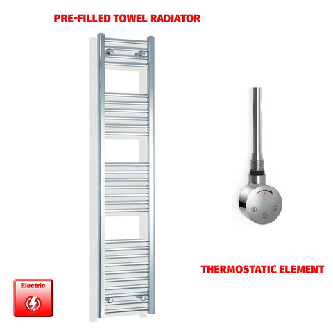 1600mm High 300mm Wide Pre-Filled Electric Heated Towel Radiator Straight Chrome Smart Element No Timer