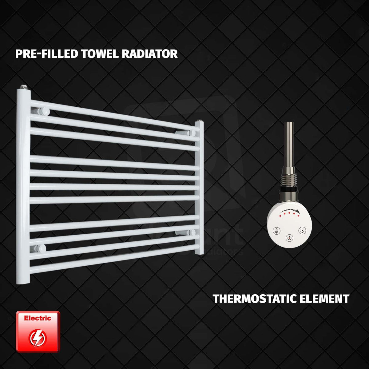 600 x 1000 Pre-Filled Electric Heated Towel Radiator White HTR SMR Thermostatic element no timer