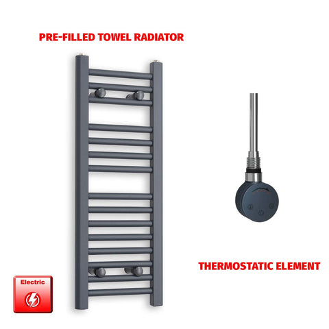 800mm High 300mm Wide Flat Anthracite Pre-Filled Electric Heated Towel Rail Radiator HTR SMR Thermostatic element no timer