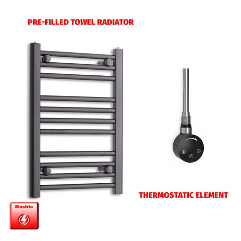 600 x 400 Flat Black Pre-Filled Electric Heated Towel Radiator HTR Smart Thermostatic