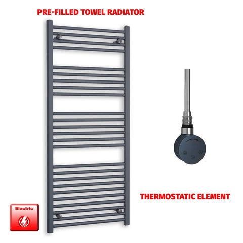 1400 x 600 Flat Anthracite Pre-Filled Electric Heated Towel Radiator HTR SMR Thermostatic element no timer