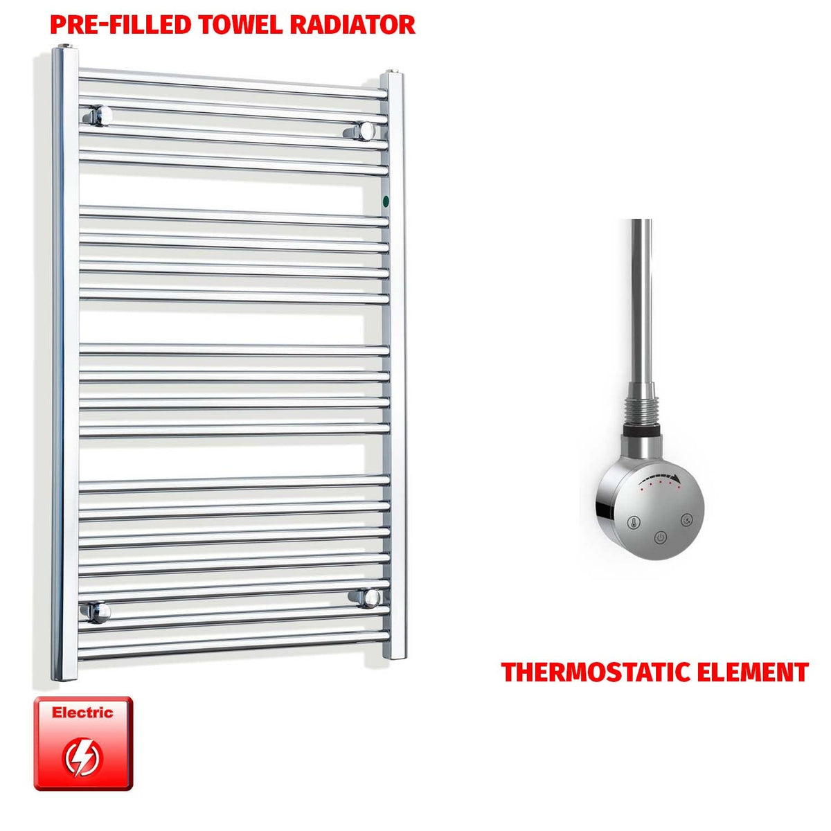 1000mm High 550mm Wide Pre-Filled Electric Heated Towel Radiator Chrome HTR SMR Thermostatic element no timer