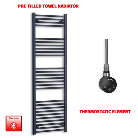 1600 x 550 Wide Flat Black Pre-Filled Electric Heated Towel Radiator HTR SMART Thermostatic